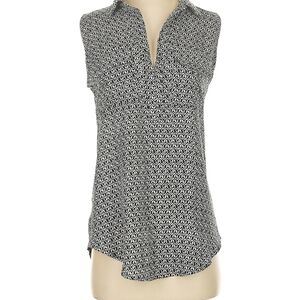 LOFT Black and White Printed Sleeveless V-Neck Shell